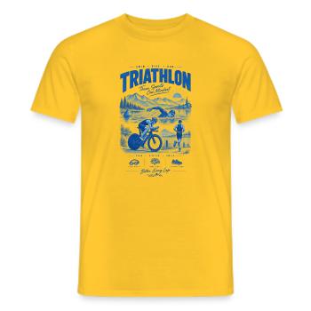Affiche vintage triathlon bleue - T-shirt homme - jaune - Devant - AI Model Male 178 dark (178cm)