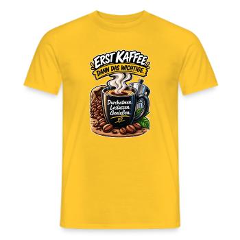 Erst Kaffee, Dann Wichtiges - Männer T-Shirt - Gelb - Vorne - AI Model Male 178 dark (178cm)