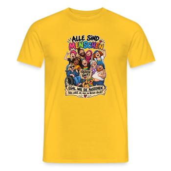 Alle sind Menschen – Vielfalt & Herz - Männer T-Shirt - Gelb - Vorne - AI Model Male 178 dark (178cm)