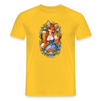 Füchsin im Dirndl mit Bier und Brezel - Männer T-Shirt - Gelb - Vorne - AI Model Male 178 dark (178cm)