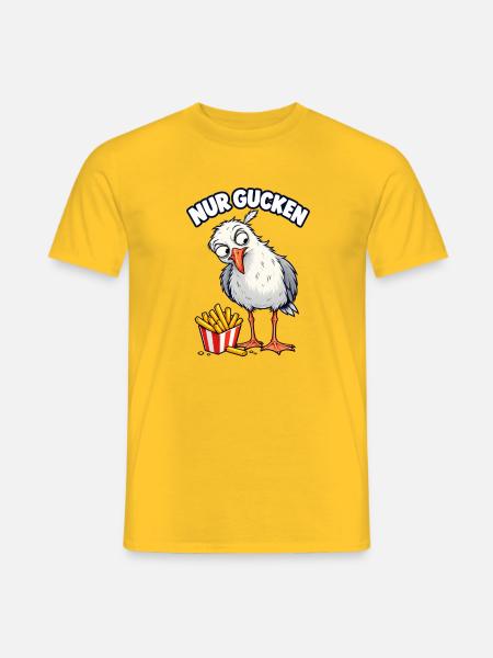 Nur gucken – Möwe mit Pommes - Männer T-Shirt - Gelb