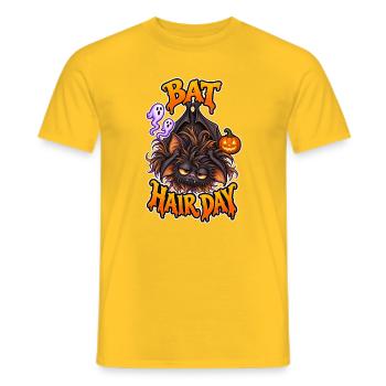 Fledermaushaartag, lustige Halloween-Fledermaus, schlechter Haartag - Männer T-Shirt - Gelb - Vorne - AI Model Male 178 dark (178cm)