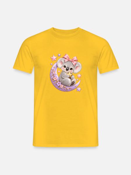 Süßer Koala auf dem Mond mit rosa Schleife - Männer T-Shirt - Gelb