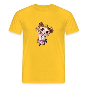 Waving cartoon girl with panda - Men's T-Shirt - yellow - Front - AI Model Male 178 dark (178cm)