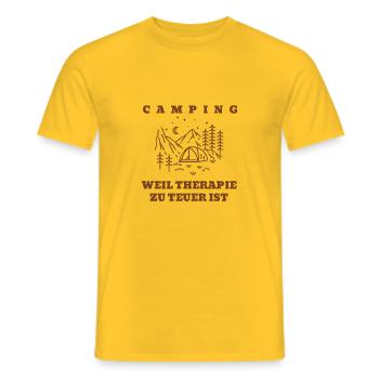 Camping weil Therapie zu teuer ist - für Camper - Männer T-Shirt - Gelb - Vorne - AI Model Male 178 dark (178cm)