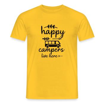 Des campeurs heureux vivent ici - T-shirt homme - jaune - Devant - AI Model Male 178 dark (178cm)