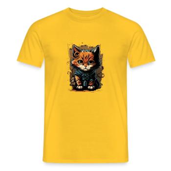 Tough and Cute Comic Cat - Men's T-Shirt - yellow - Front - AI Model Male 178 dark (178cm)