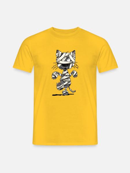 Katzen Mumie I Halloween - Männer T-Shirt - Gelb