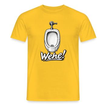 Woe! Urinal Caricature - Men's T-Shirt - yellow - Front - AI Model Male 178 dark (178cm)