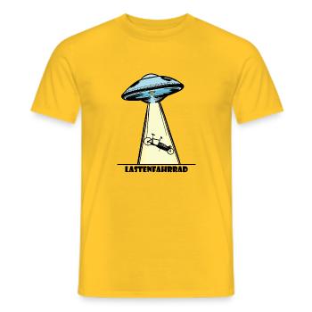 Ufo, Lastenfahrrad, Lastenrad, Cargobike, Aliens - Männer T-Shirt - Gelb - Vorne - AI Model Male 178 dark (178cm)