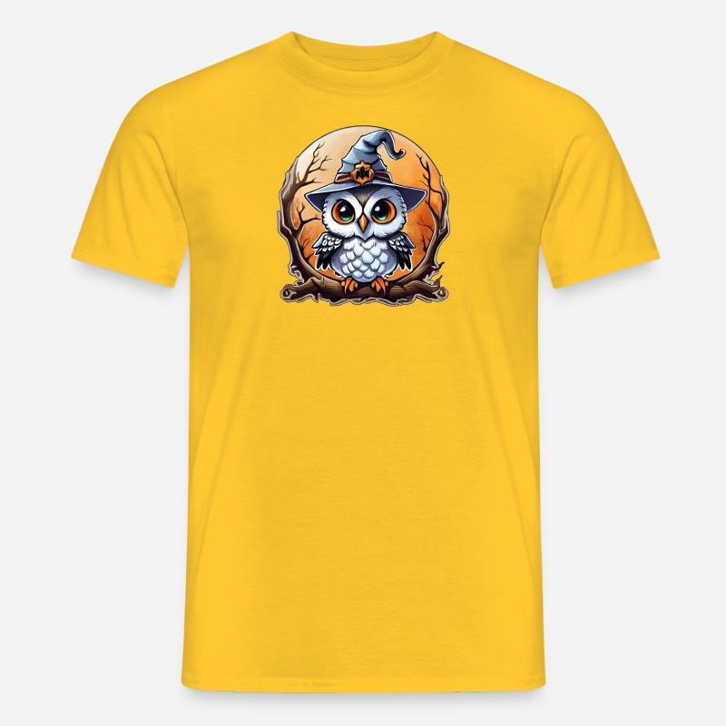 Eulenzauberer Zauberer, Eule und Hut - Männer T-Shirt - Gelb
