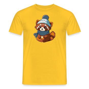 Niedlicher roter Panda mit Schal und Pudelmütze. - Männer T-Shirt - Gelb - Vorne - AI Model Male 178 dark (178cm)
