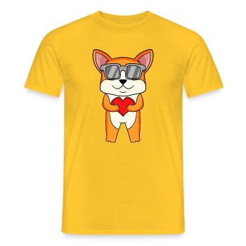 Welsh Corgi Pembroke with sunglasses and heart - Men's T-Shirt - yellow - Front - AI Model Male 178 dark (178cm)