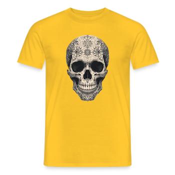Gothic Totenkopf mit Blumen und Tattoo-Muster - Männer T-Shirt - Gelb - Vorne - AI Model Male 178 dark (178cm)
