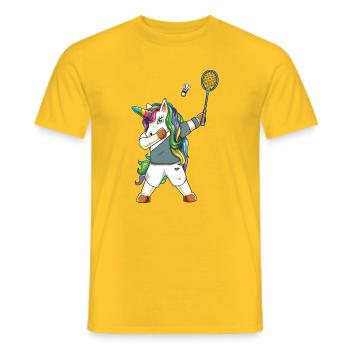 Dabbing Unicorn Badminton Rainbow Sports Design - Männer T-Shirt - Gelb - Vorne - AI Model Male 178 dark (178cm)