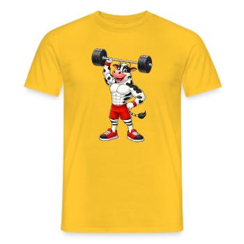 Muscular Bull Cow Bodybuilder Dumbbell Training - Men's T-Shirt - yellow - Front - AI Model Male 178 dark (178cm)