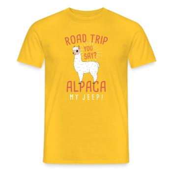 Alpaca My Jeep Funny Road Trip Alpaca Pun Design - Men's T-Shirt - yellow - Front - AI Model Male 178 dark (178cm)