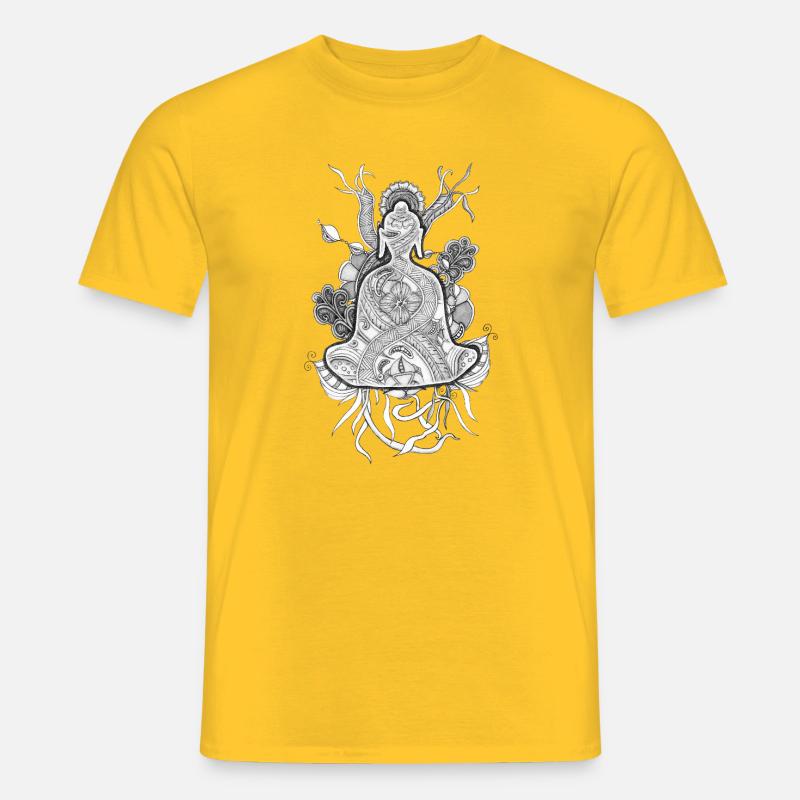 Tranzending Buddha meditating hand-drawn  - Männer T-Shirt - Gelb