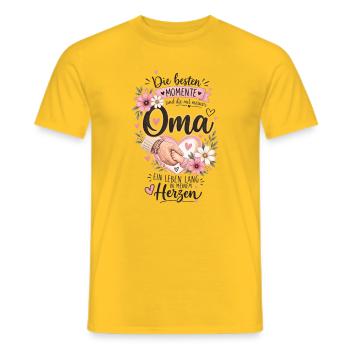 Oma Moments: Liebevolle Hand und Blüten - Männer T-Shirt - Gelb - Vorne - AI Model Male 178 dark (178cm)