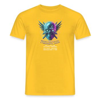 Totenkopf Neon, Synthwave, Cyberpunk, Halloween - Männer T-Shirt - Gelb - Vorne - AI Model Male 178 dark (178cm)