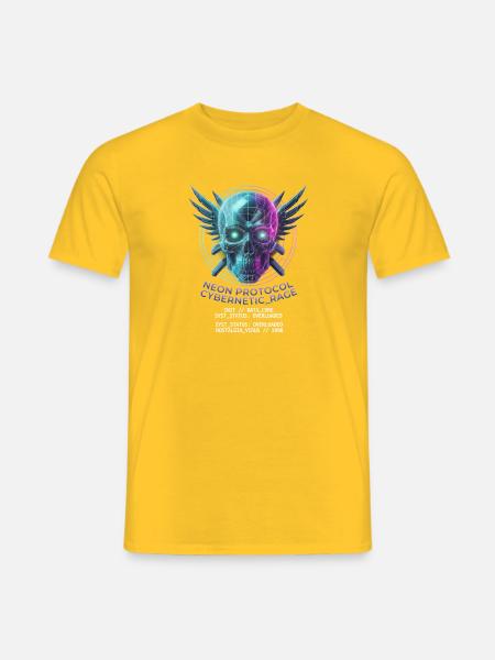 Totenkopf Neon, Synthwave, Cyberpunk, Halloween - Männer T-Shirt - Gelb