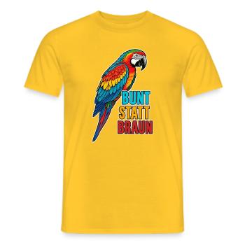 Papagei – Bunt statt braun - Männer T-Shirt - Gelb - Vorne - AI Model Male 178 dark (178cm)