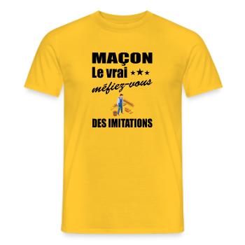 Maçon le vrai méfiez-vous des imitations t-shirt - T-shirt homme - jaune - Devant - AI Model Male 178 dark (178cm)