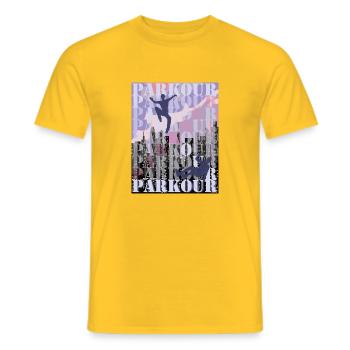 Parkour at dusk - Men's T-Shirt - yellow - Front - AI Model Male 178 dark (178cm)