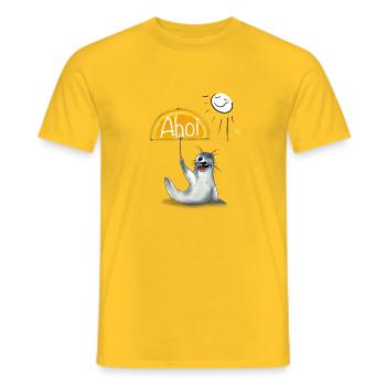 Seehund mit fruchtigem Sonnenschirm - Männer T-Shirt - Gelb - Vorne - AI Model Male 178 dark (178cm)