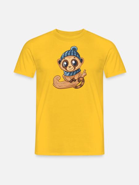 Cute lemur with scarf and bobble hat. - Men's T-Shirt - yellow