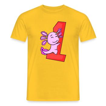 1 year old - Enrollment - Axolotl motif - Men's T-Shirt - yellow - Front - AI Model Male 178 dark (178cm)