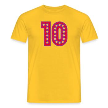 10. 10 YEARS. 10th ANNIVERSARY. 10 YEAR ANNIVERSARY. - Men's T-Shirt - yellow - Front - AI Model Male 178 dark (178cm)