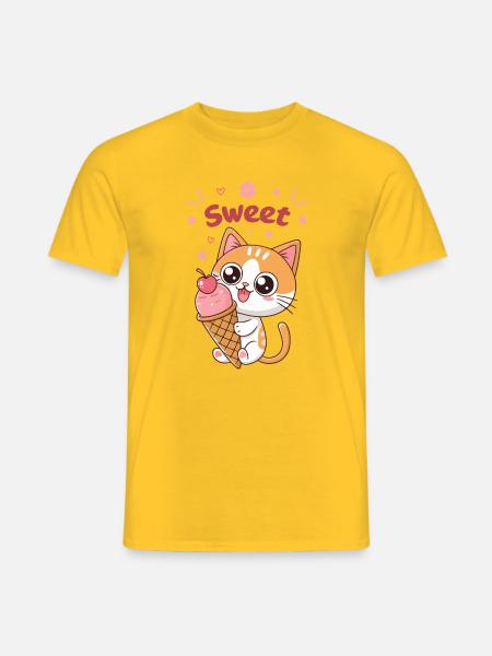Kawaii Süßglasiertes Kätzchen - Männer T-Shirt - Gelb