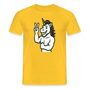 Unicorn Peace Sign Illustration - Men's T-Shirt - yellow - Front - AI Model Male 178 dark (178cm)