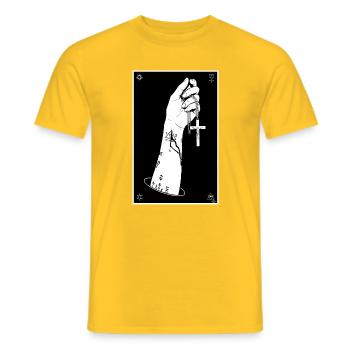 Schwarzweiß-Hand mit Kreuzkette - Männer T-Shirt - Gelb - Vorne - AI Model Male 178 dark (178cm)