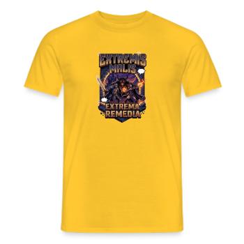 Extremis_Mails-_Extrema_Remedia - Männer T-Shirt - Gelb - Vorne - AI Model Male 178 dark (178cm)