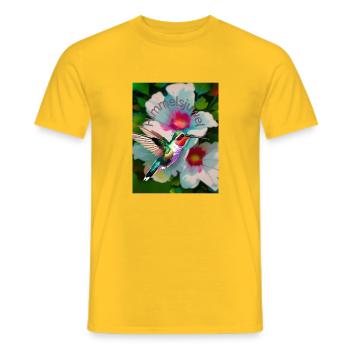 Kolibri mit Hibiskusblüten Himmelsjuwel - Männer T-Shirt - Gelb - Vorne - AI Model Male 178 dark (178cm)