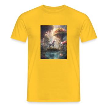 Licorne dans la forêt - T-shirt homme - jaune - Devant - AI Model Male 178 dark (178cm)