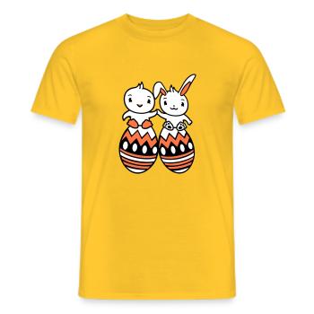 Bunny Bird Chick 2 Friends Large Easter Eggs Huge - Men's T-Shirt - yellow - Front - AI Model Male 178 dark (178cm)