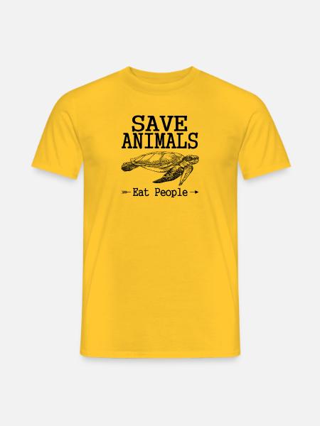 Lustiger Spruch Tiere Schützen, Menschen Essen - Männer T-Shirt - Gelb