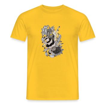 Monochrome Panda Flowers Illustration - Men's T-Shirt - yellow - Front - AI Model Male 178 dark (178cm)