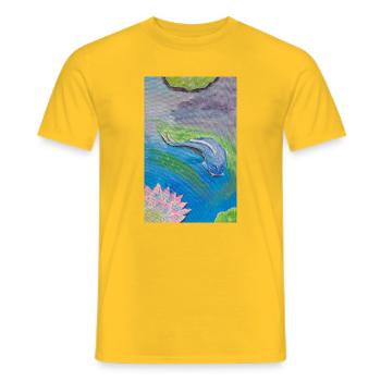 Blue tropical fish over lotus - Men's T-Shirt - yellow - Front - AI Model Male 178 dark (178cm)