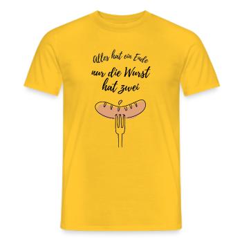 Sausage with Funny German Quote - Männer T-Shirt - Gelb - Vorne - AI Model Male 178 dark (178cm)