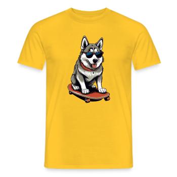 Husky mignon sur planche à roulettes - T-shirt homme - jaune - Devant - AI Model Male 178 dark (178cm)