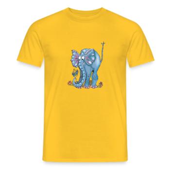 Whimsical Blue Elephant and Butterflies - Men's T-Shirt - yellow - Front - AI Model Male 178 dark (178cm)
