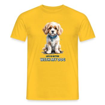 La vie est meilleure avec mon chien - Aquarelle Cavachon - T-shirt homme - jaune - Devant - AI Model Male 178 dark (178cm)