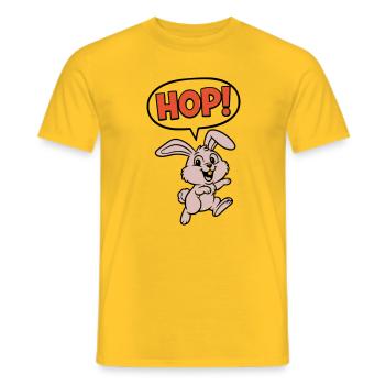 HOP! Bunny Jumping Comic Action Vector - Men's T-Shirt - yellow - Front - AI Model Male 178 dark (178cm)