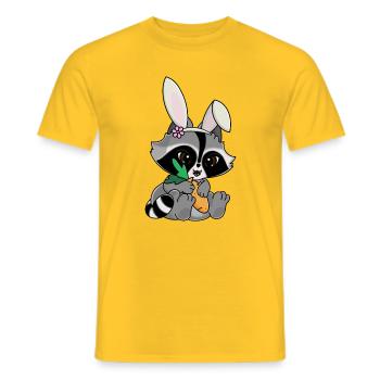 Snuggles the raccoon in a bunny costume with carrot - Men's T-Shirt - yellow - Front - AI Model Male 178 dark (178cm)