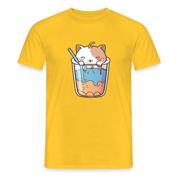 Kawaii Cute Happy Colorful Cat Drinking Bubble Tea - Men's T-Shirt - yellow - Front - AI Model Male 178 dark (178cm)