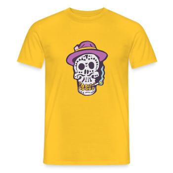 Halloween Sugar Skull fumant une cigarette dans un chapeau - T-shirt homme - jaune - Devant - AI Model Male 178 dark (178cm)
